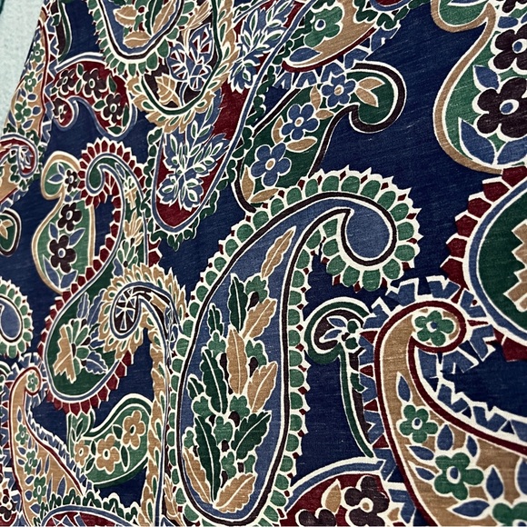 Vintage Round Paisley Tablecloth Blue Green Large Bold Pattern Appx 72" Diameter - Picture 3 of 3